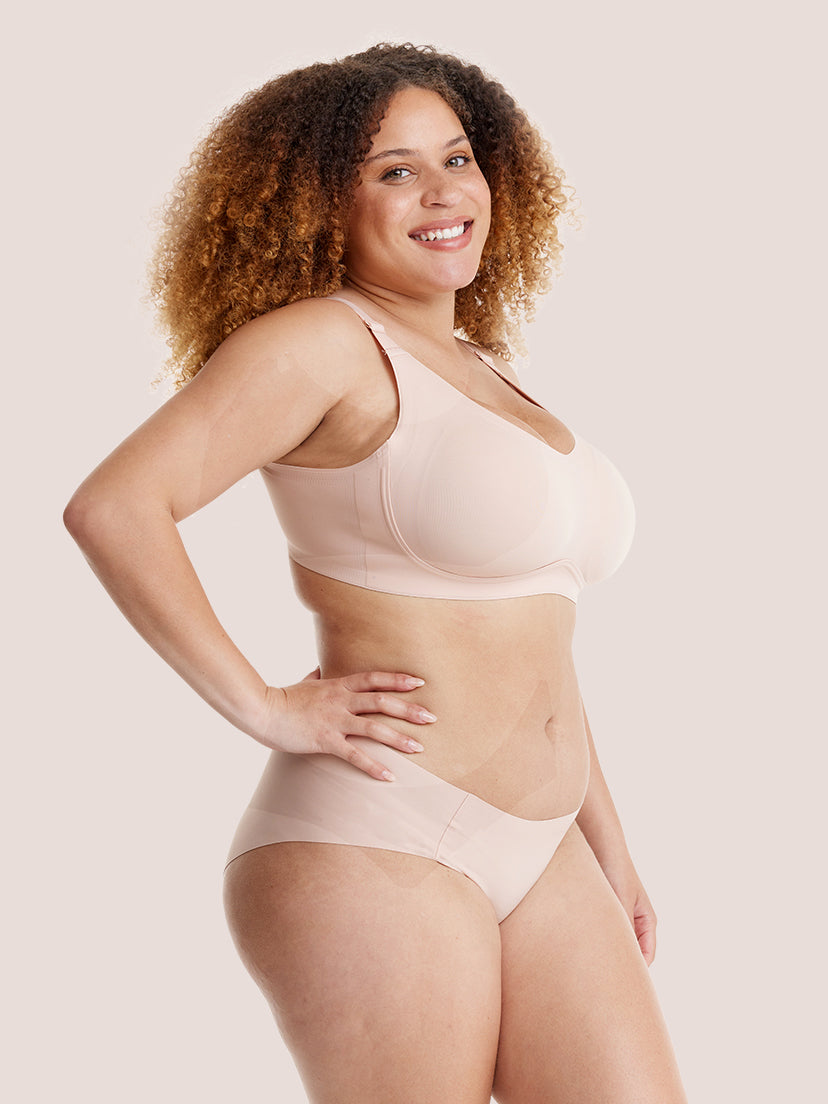 COMFELIE Plus Size Wireless Bra with Deep-V Meshed Neck and Adjustable  Straps | Seamless Comfortable Supportive Bralette YN48