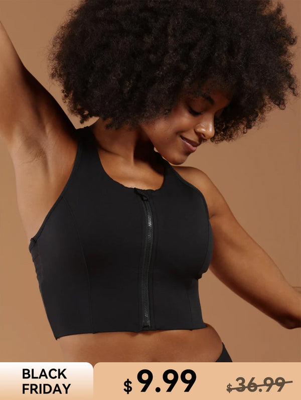 Light Support Longline Sports Bra with Front Zipper by Aero Poise