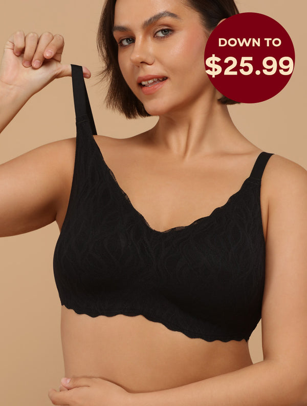 Klassischer nahtloser BH aus Stretch-Spitze mit V-Ausschnitt und ohne Bügel 