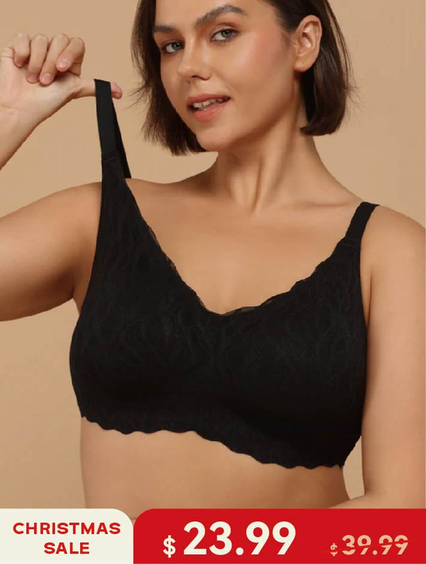 Seamless Wireless V-Neck Bra with Classic Stretch Lace