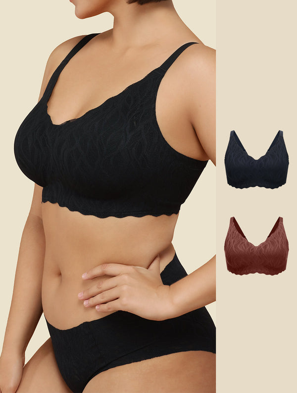 Classic V-Neck Stretch Lace Wireless Seamless Bra(2 Pack)