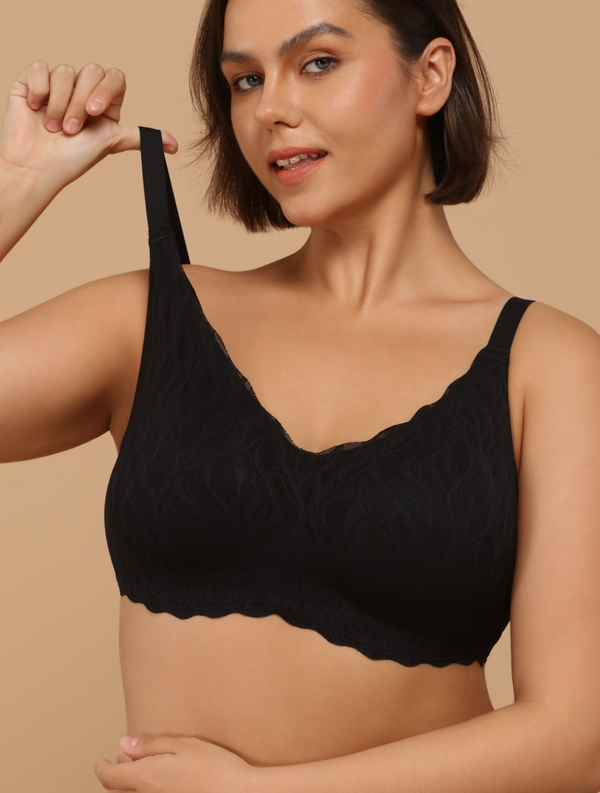 Seamless Wireless V-Neck Bra with Classic Stretch Lace