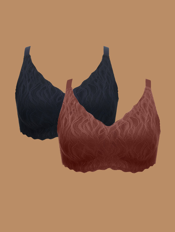 Reggiseno senza ferretto in pizzo elasticizzato con scollo a V classico